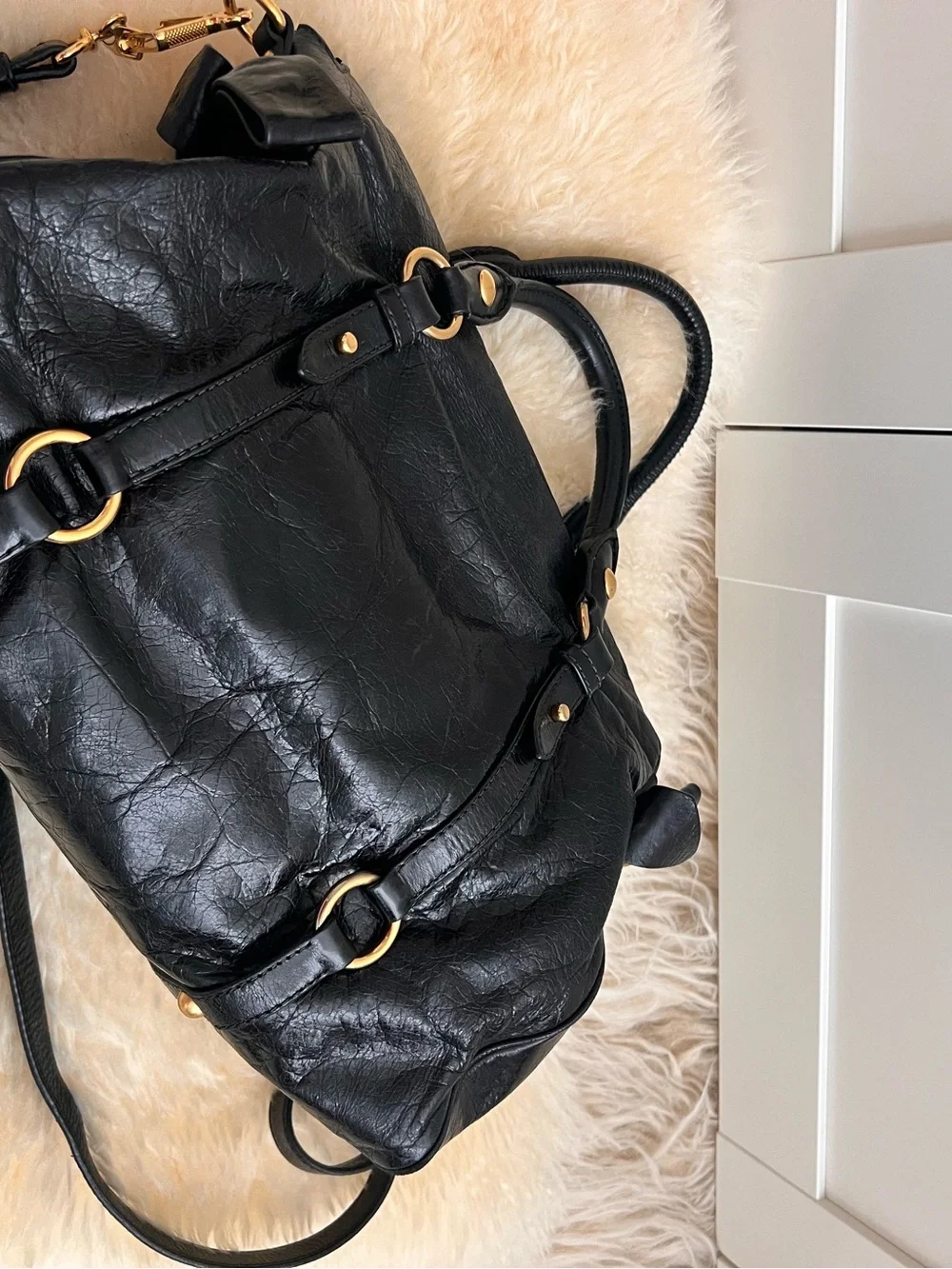 Miu Miu Vitello Lux Black Leather Side Ribbon Bow 2Way Shoulder Bag Archive Y2K